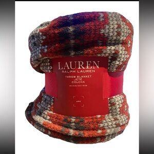 NWT! Ralph Lauren Red Gray Southwestern  Throw Blanket Super Soft Cozy 60" x 70"